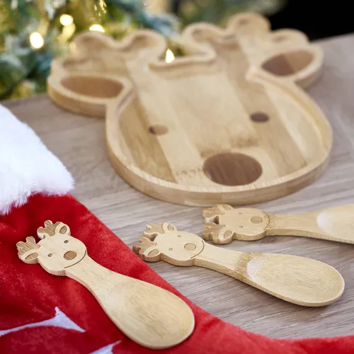 Personalised Reindeer Bamboo Christmas Plate Set