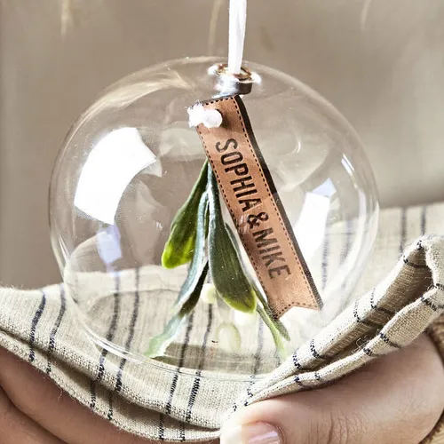 Couples Kiss Under The Mistletoe Personalised Bauble