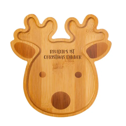 Personalised Reindeer Bamboo Christmas Plate Set