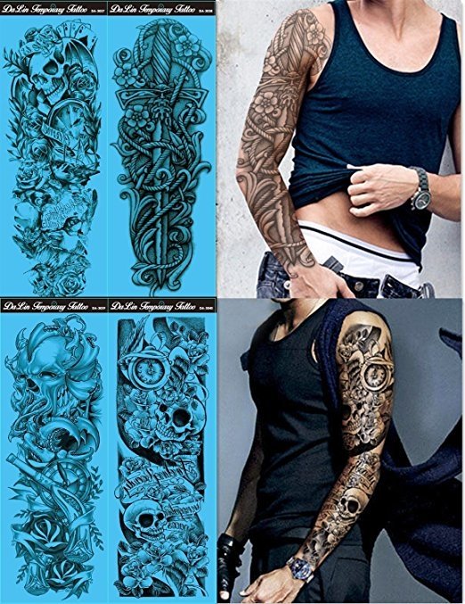 4 Sheets Extra Large Temporary Tattoos, Full Arm