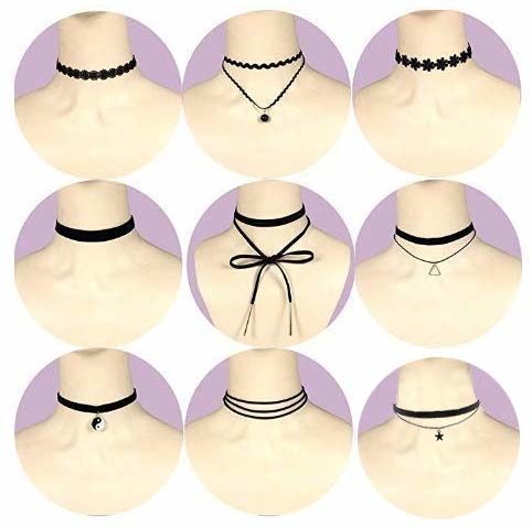 9 Pcs Black Choker Necklaces Set