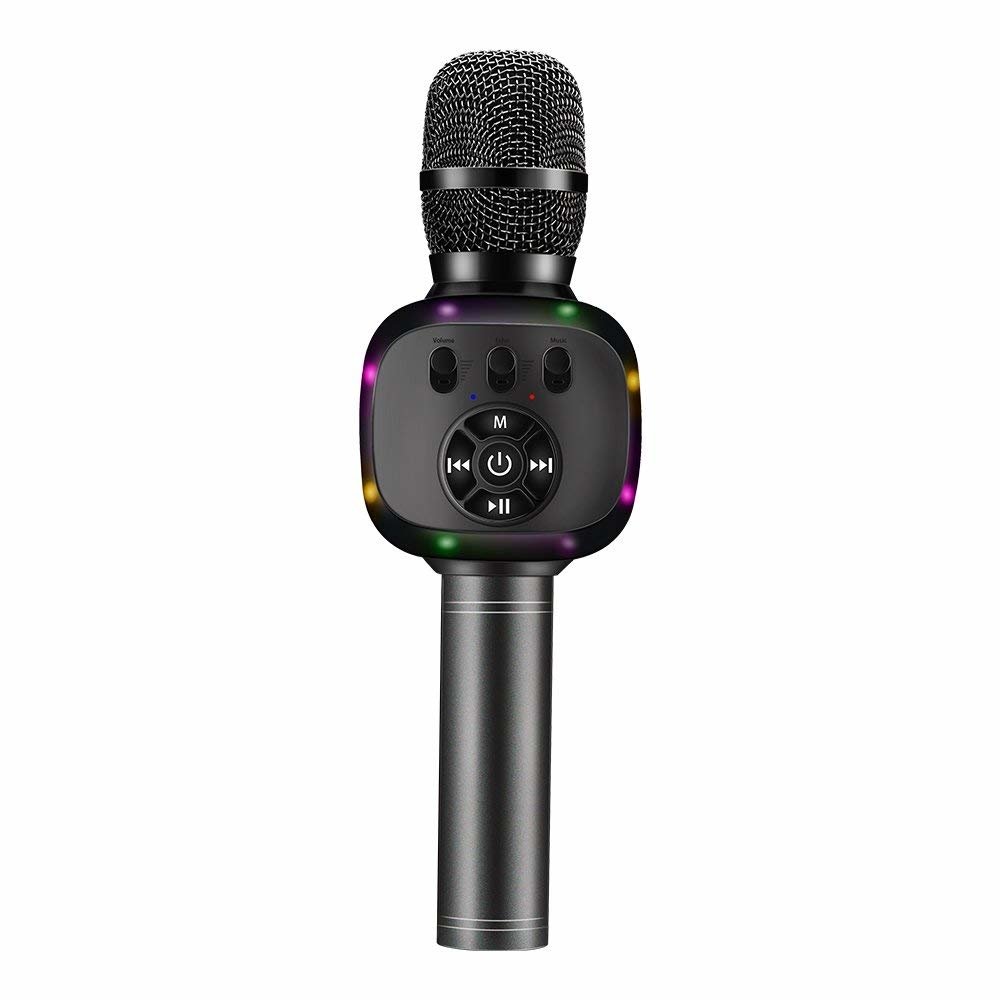 Bluetooth Karaoke Microphone with Dual Sing and LED Lights