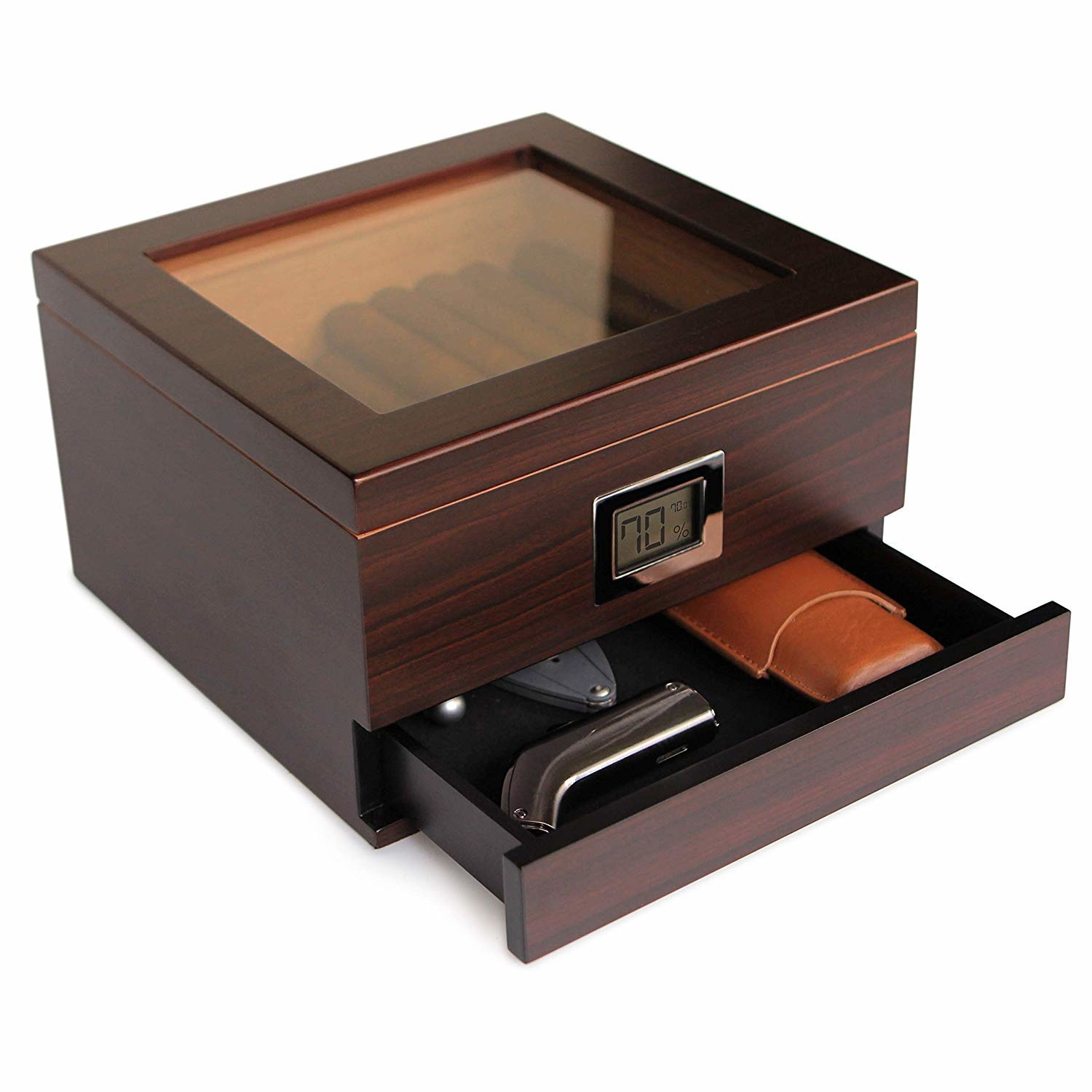 Cedar Humidor with Front Digital Hygrometer