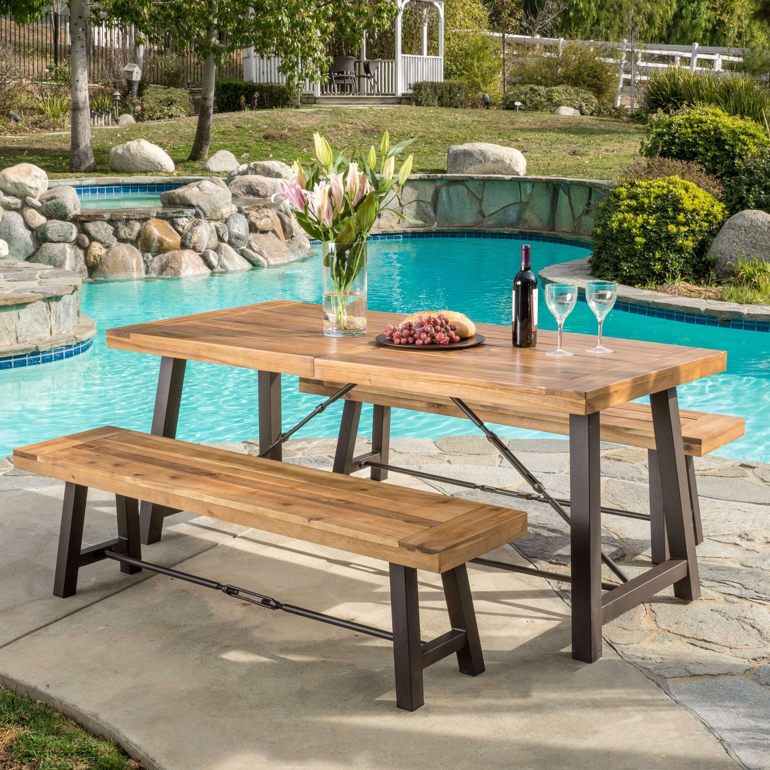 Christopher Knight Home Wood 3-piece Picnic Dining Set