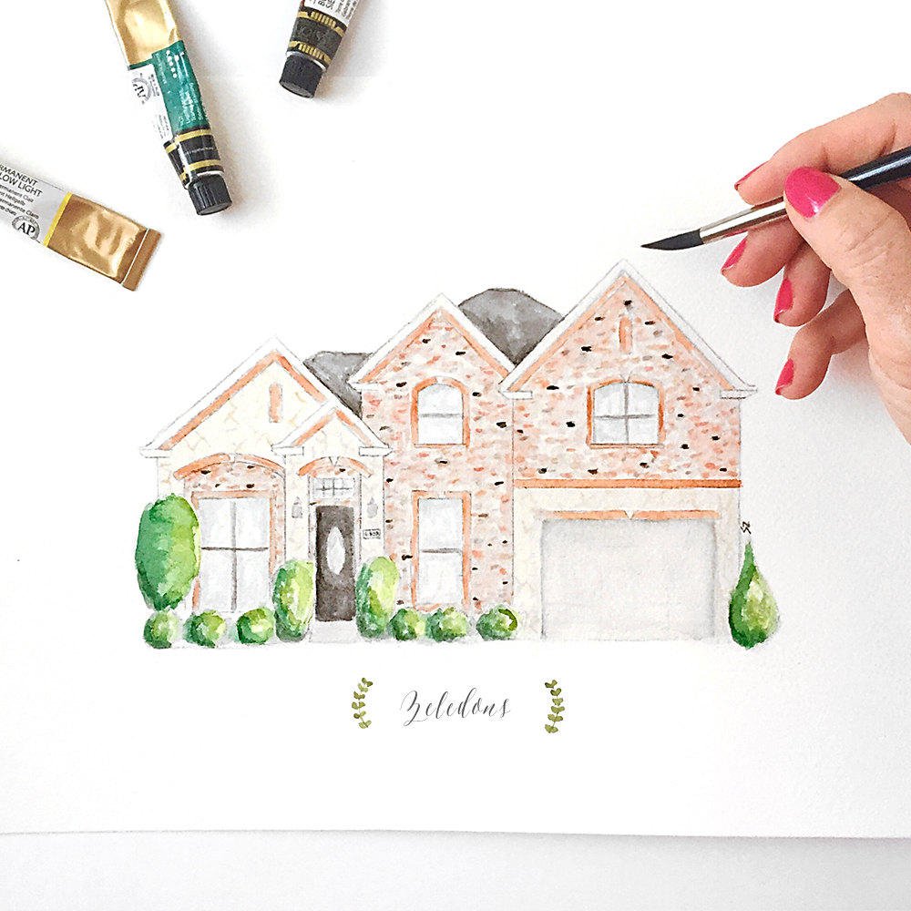 Custom House Watercolor Painting