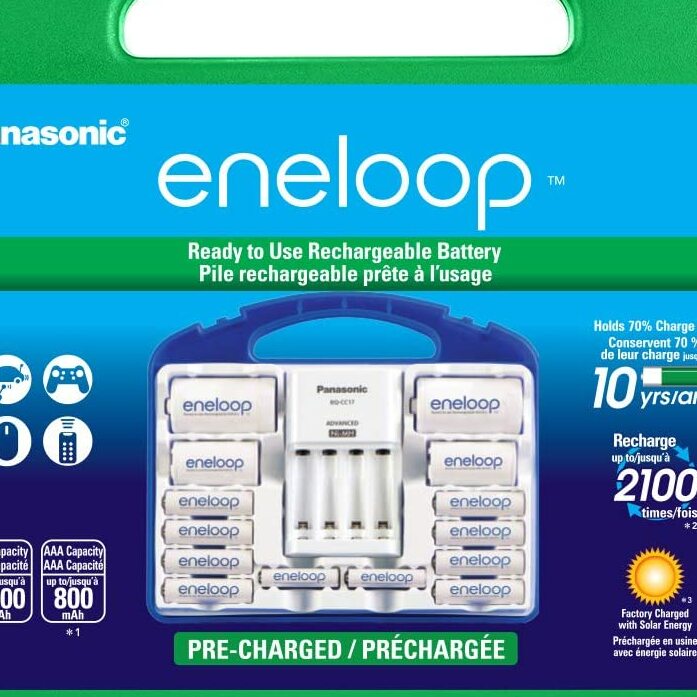 Eneloop Power Pack Advanced Individual Battery Charger with Adapters and Plastic Storage Case