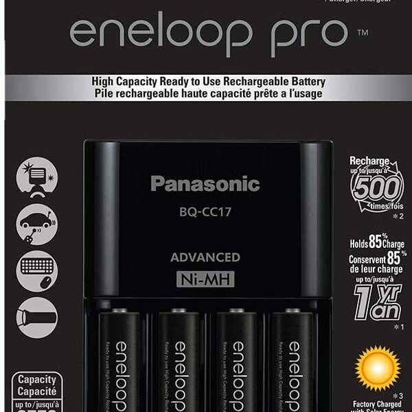 Eneloop Pro Cell Battery Charger Pack with 4 AA Rechargeable Batteries