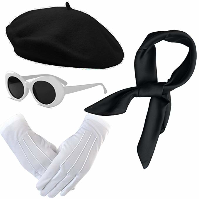 French Beret, Chiffon Scarf and Theatrical Gloves Kit