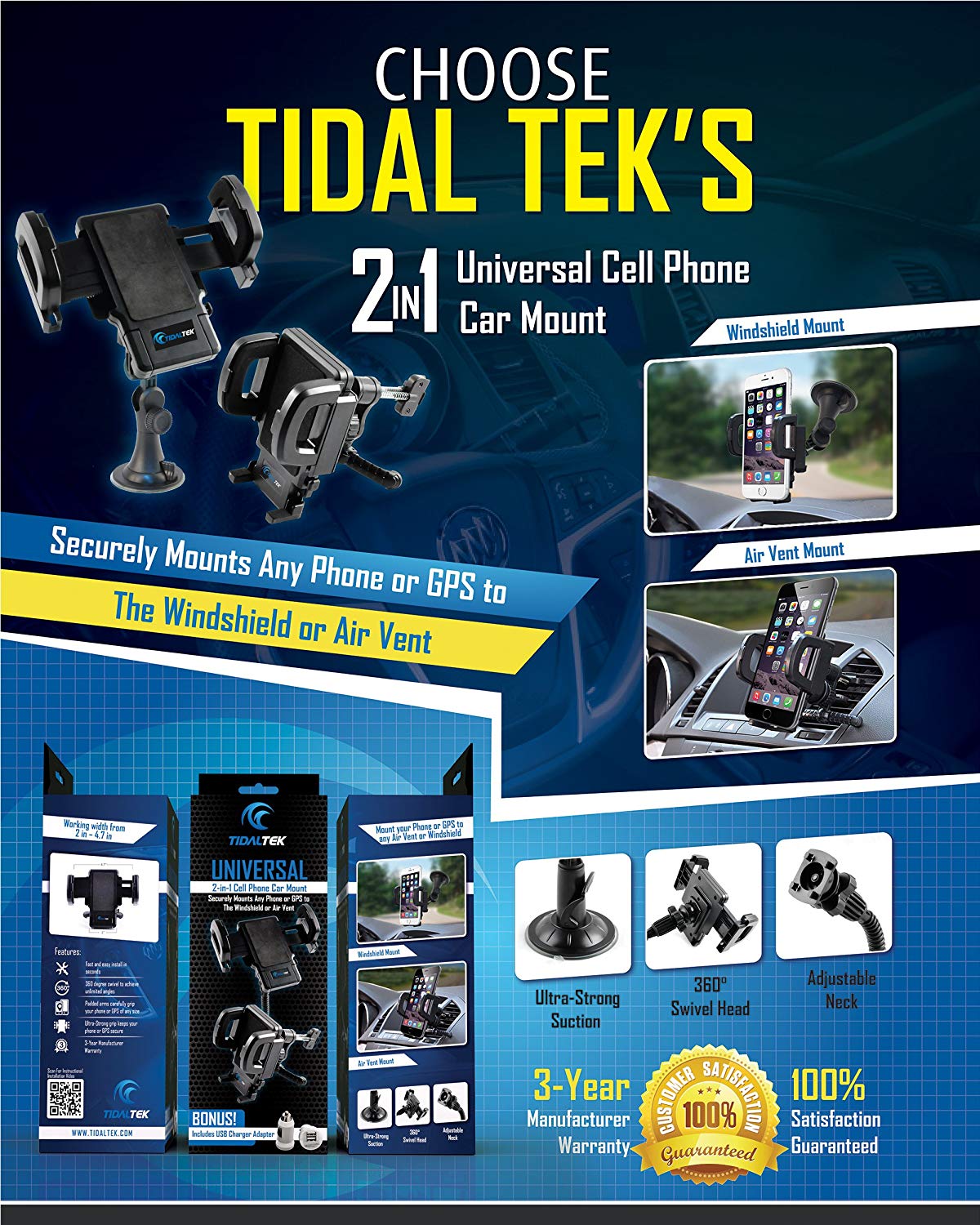 2-in-1 Mobile Phone Car Holder