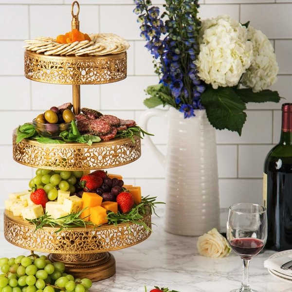 3 Tier Gold Dessert Stand with Reversible Tiers