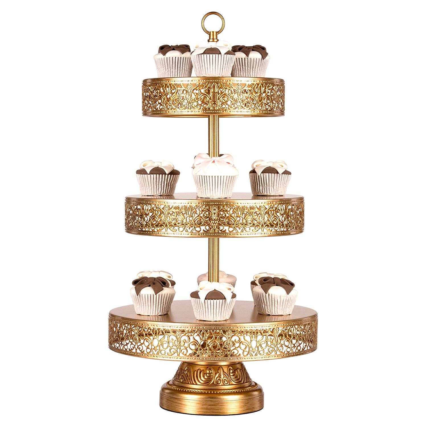 3 Tier Gold Dessert Stand with Reversible Tiers