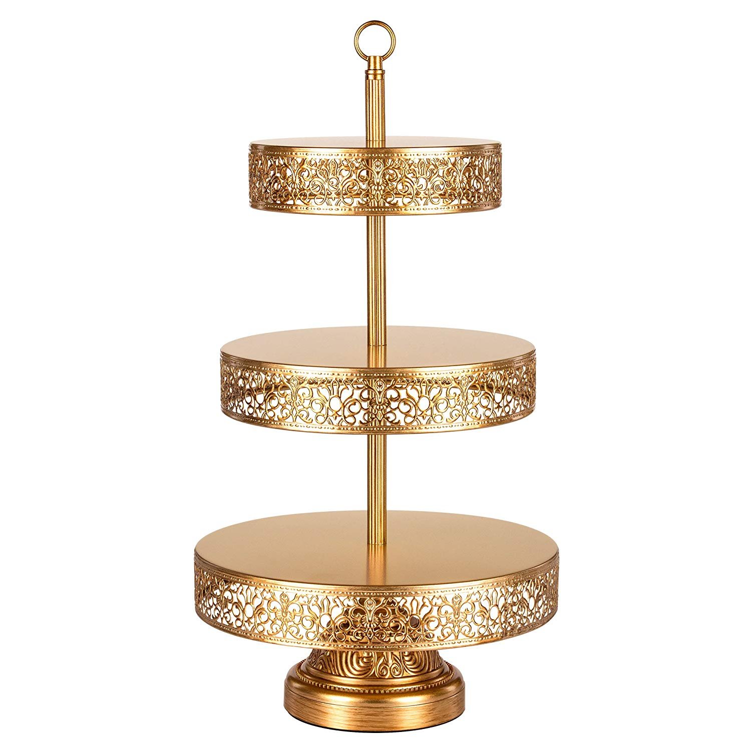 3 Tier Gold Dessert Stand with Reversible Tiers