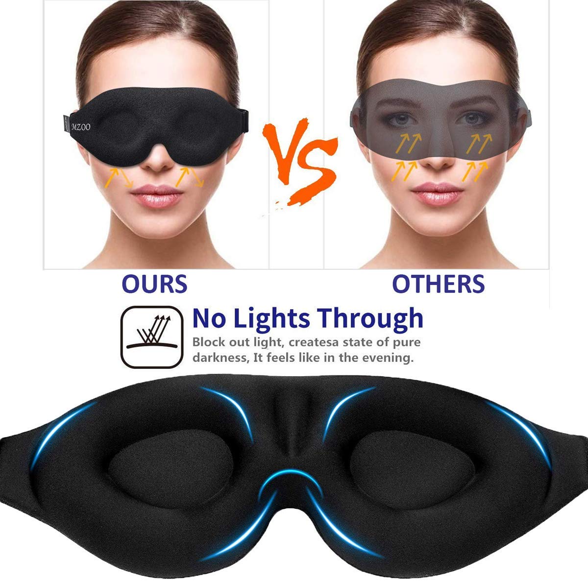 3D Contoured Cup Sleeping Mask & Blindfold with Ear Plug