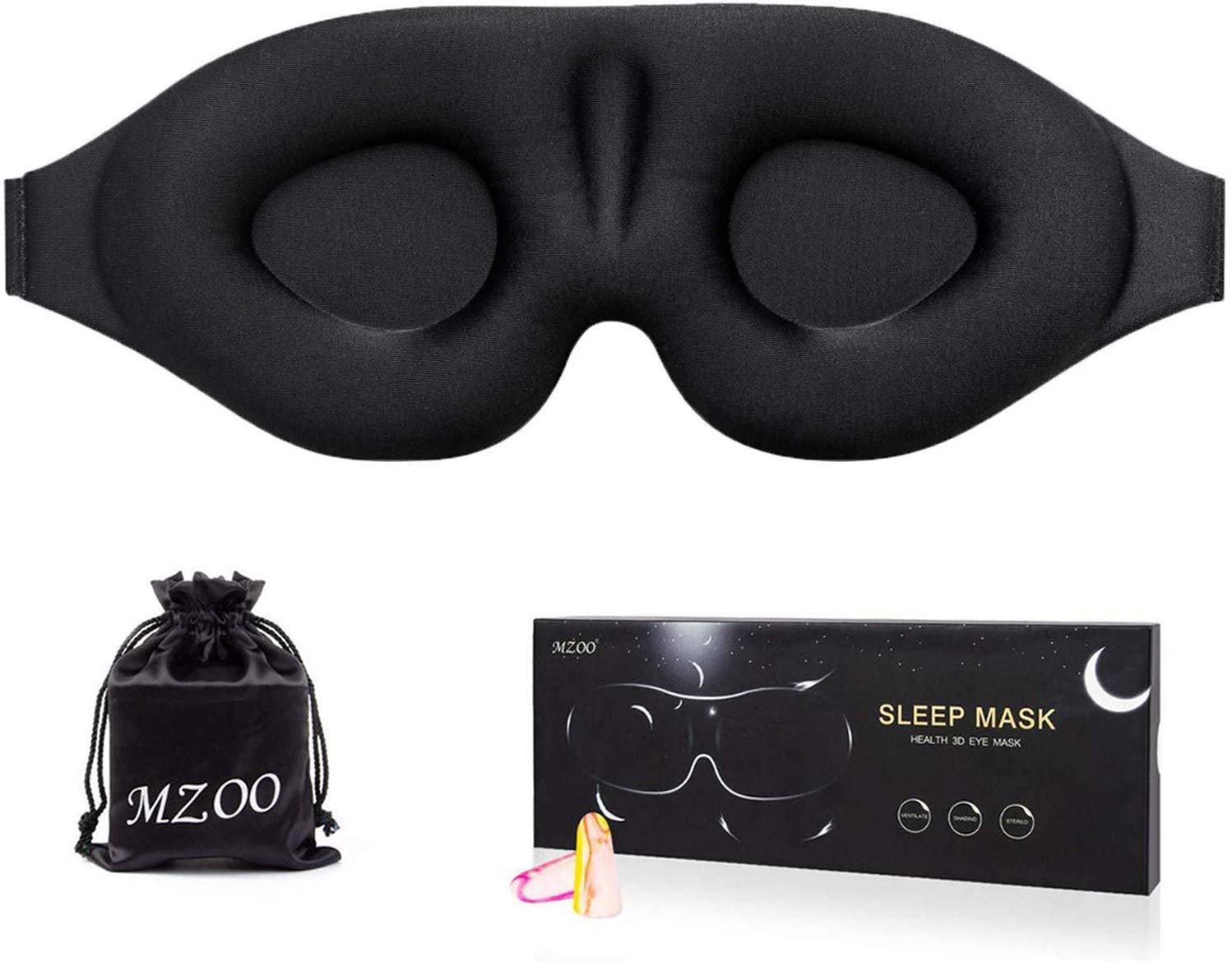 3D Contoured Cup Sleeping Mask & Blindfold with Ear Plug