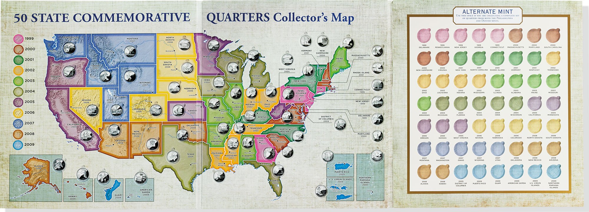 50 State Commemorative Quarters Collector's Map