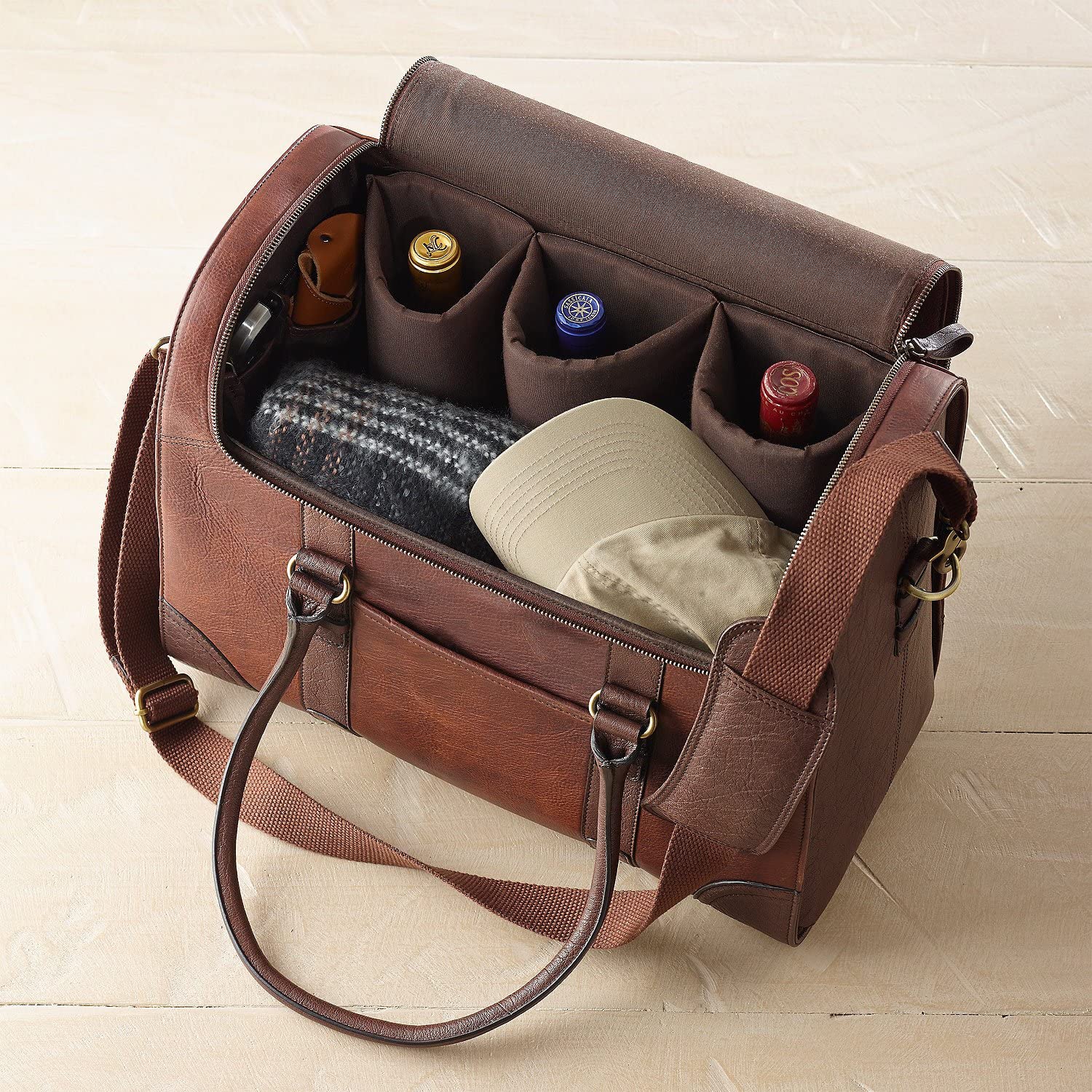 6-Bottle Leather Weekender Wine Bag