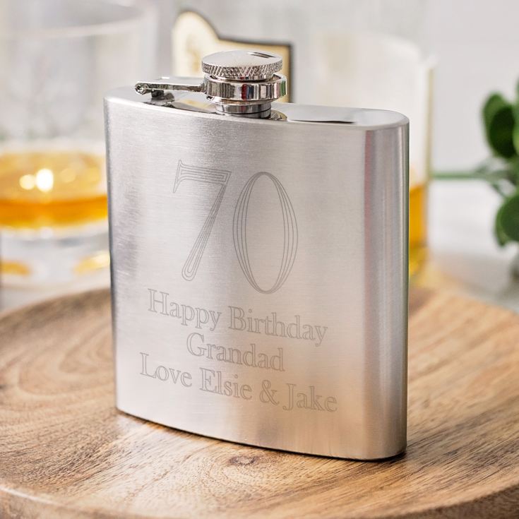 70th Birthday Brushed Stainless Steel Hip Flask