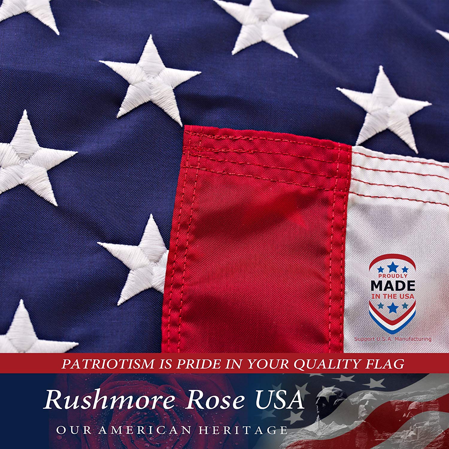 American Flag with Embroidered Stars and Stripes