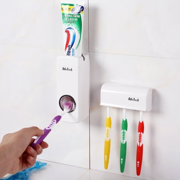 Auto Toothpaste Dispenser/Squeezer & Toothbrush Holder Set