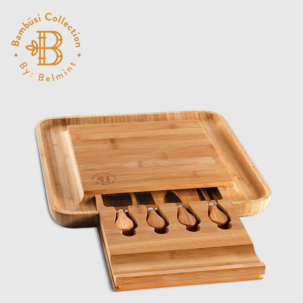 Bamboo Cheese Board with Cutlery Set