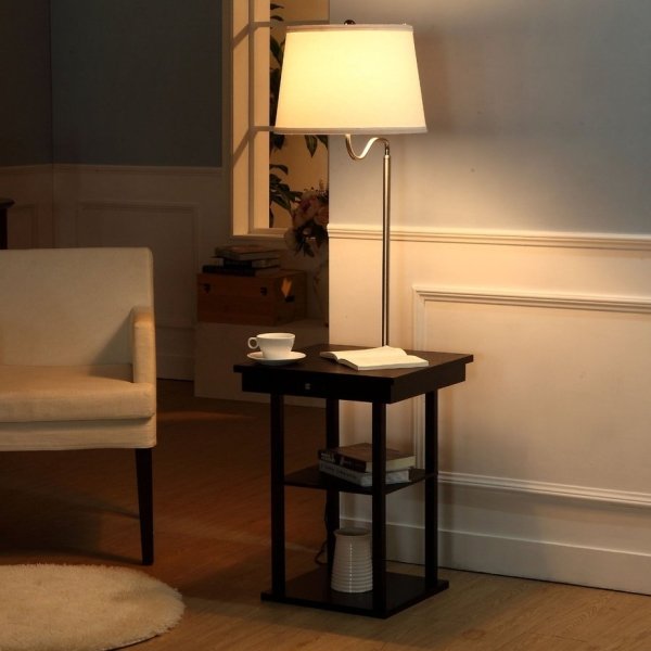 Bedside Table with LED Floor Lamp Attached