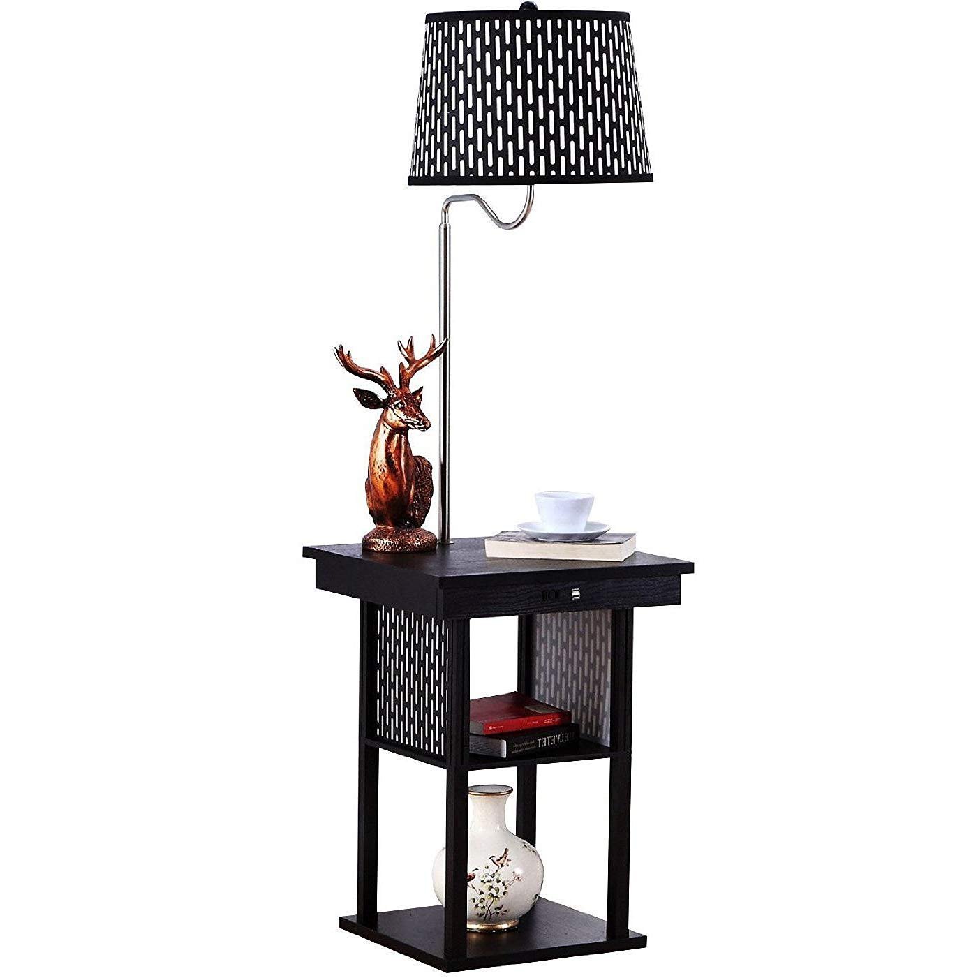 Bedside Table with LED Floor Lamp Attached