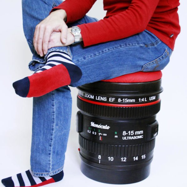 Camera Lens Wood Stool with Storage