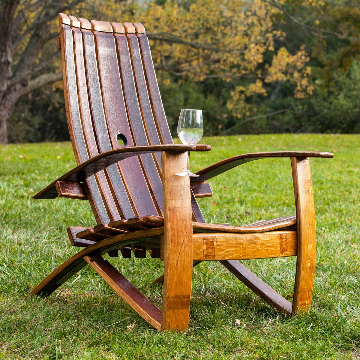 Chair Made From an Old Wine Barrel with a Wine Holder