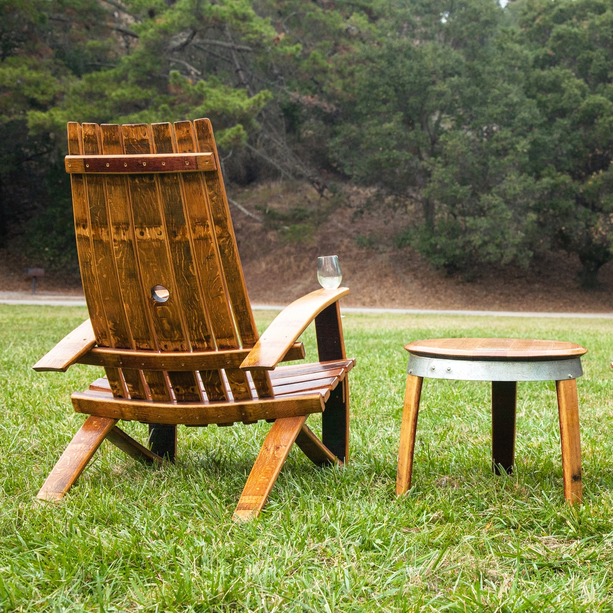 Chair Made From an Old Wine Barrel with a Wine Holder