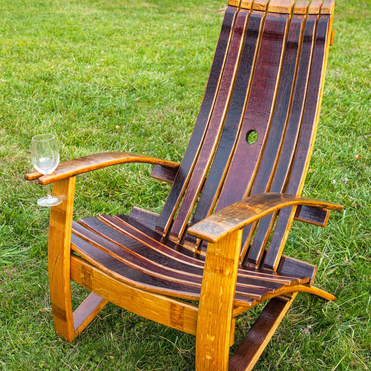 Chair Made From an Old Wine Barrel with a Wine Holder