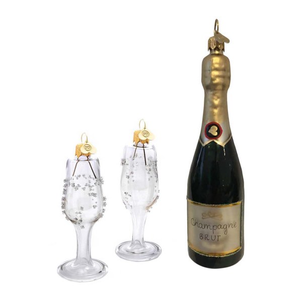 Champagne Christmas Ornaments Set