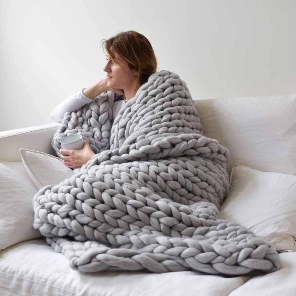 Chunky Knitted Wool Blanket