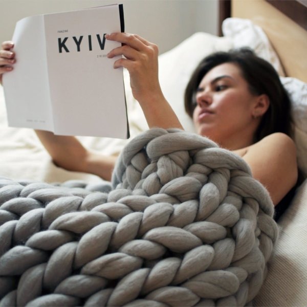 Chunky Knitted Wool Blanket