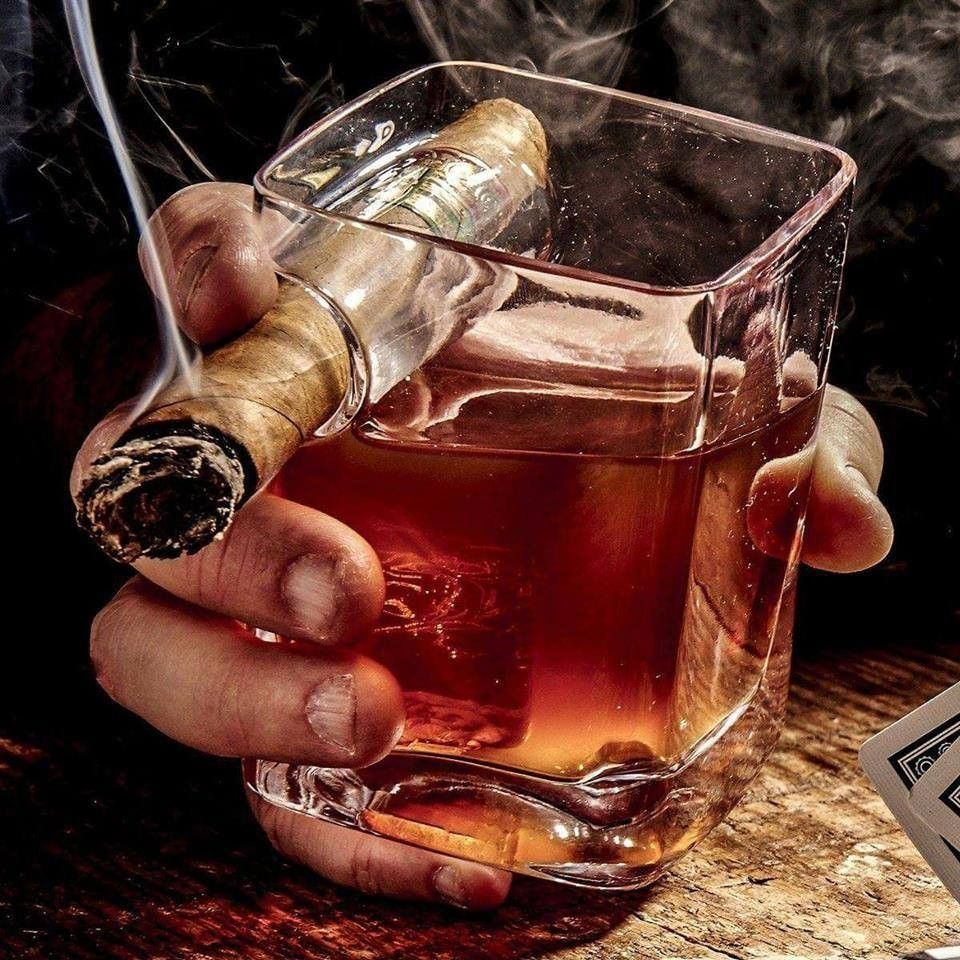 Cigar Holding Whiskey Glass