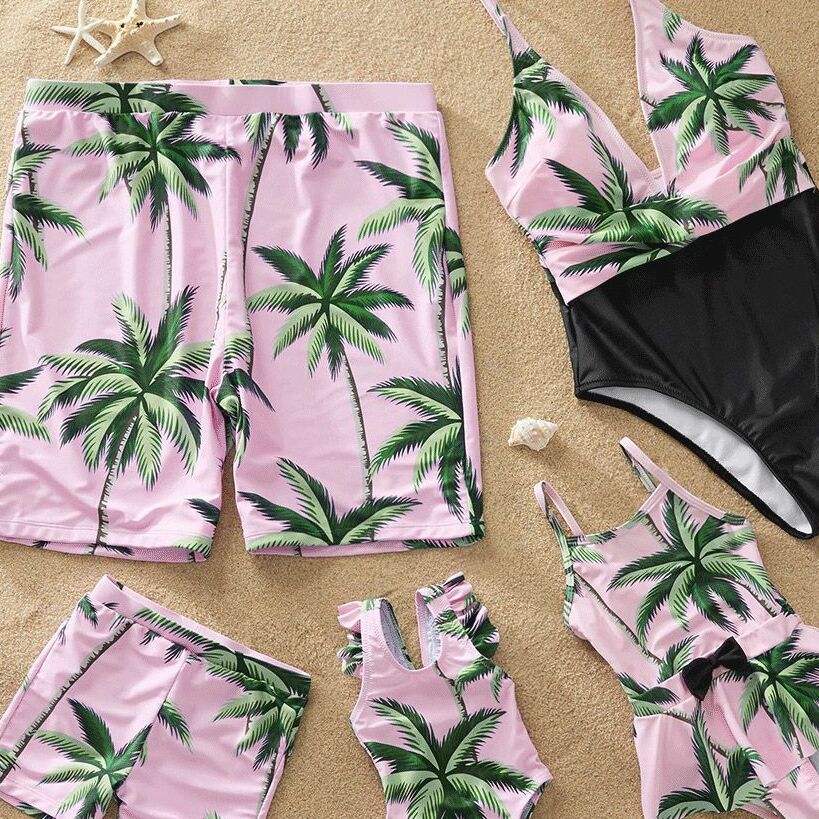 Coconut Tree Printed Matching Swimsuit for Family