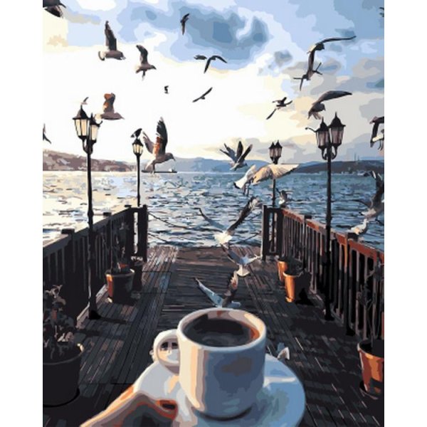 Coffee and Seaguls Paint by Numbers Kit