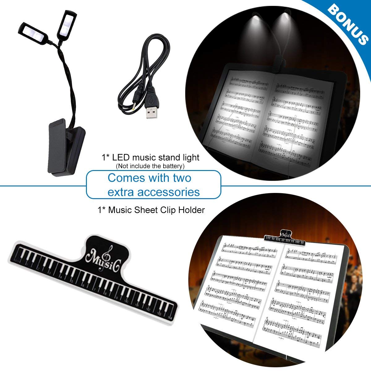 Collapsible Music Stand with LED light, Paper Holder and Carrying Bag 