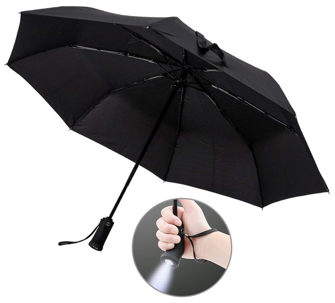 Compact Umbrella with LED Flashlight Handle 