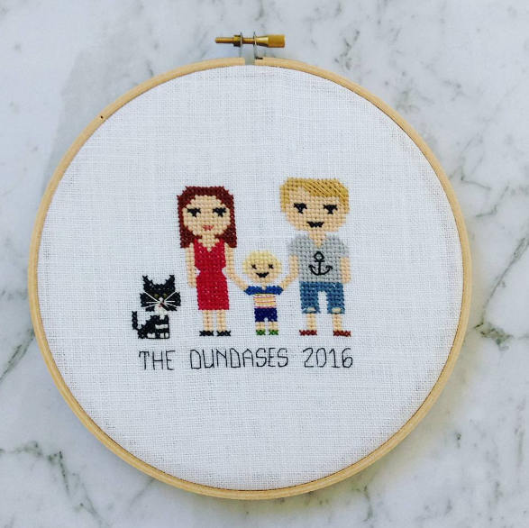 Cross-Stitch Family Portrait on Linen