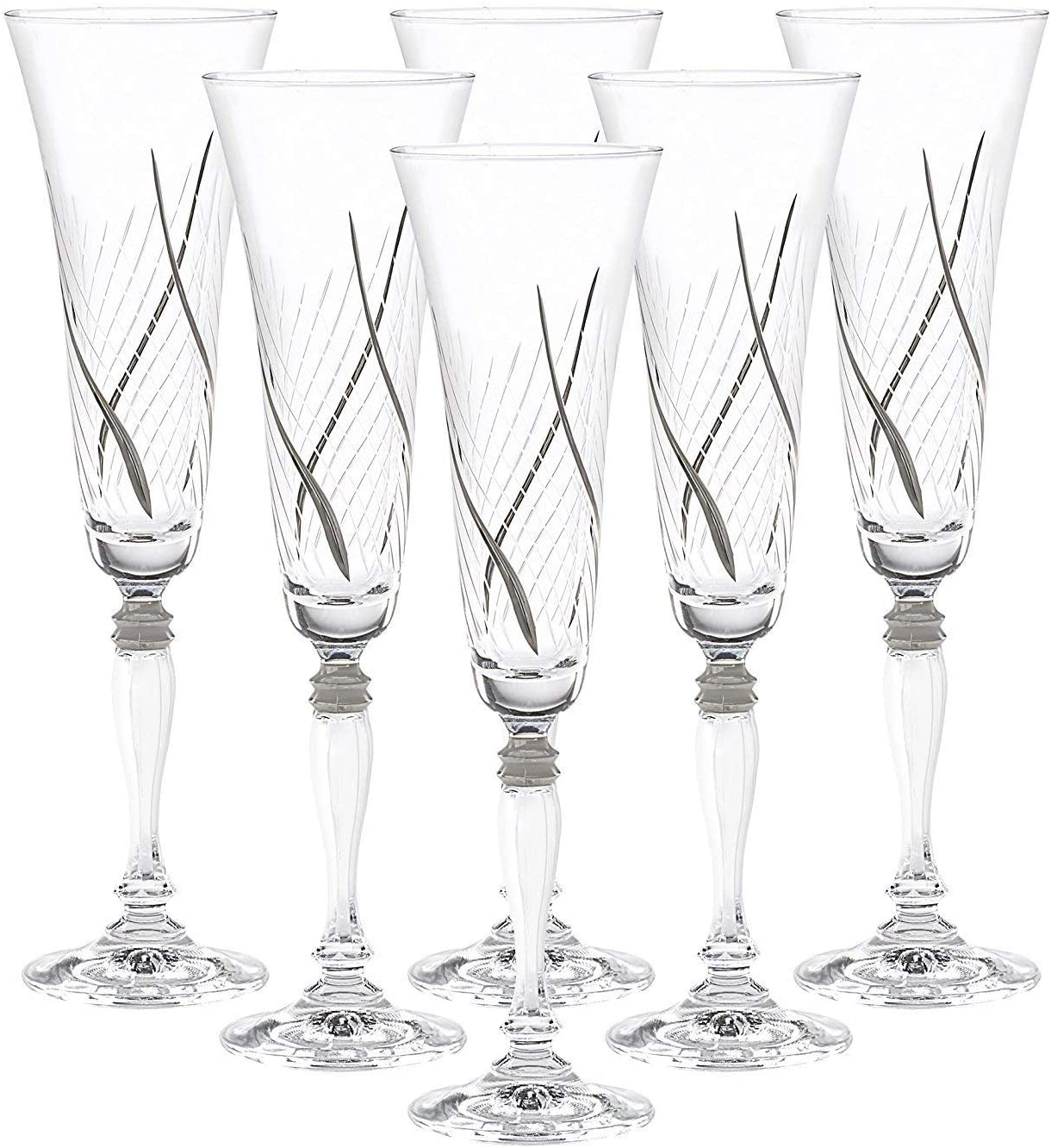 Crystal Champagne Flutes with Platinum Wavy Detailing