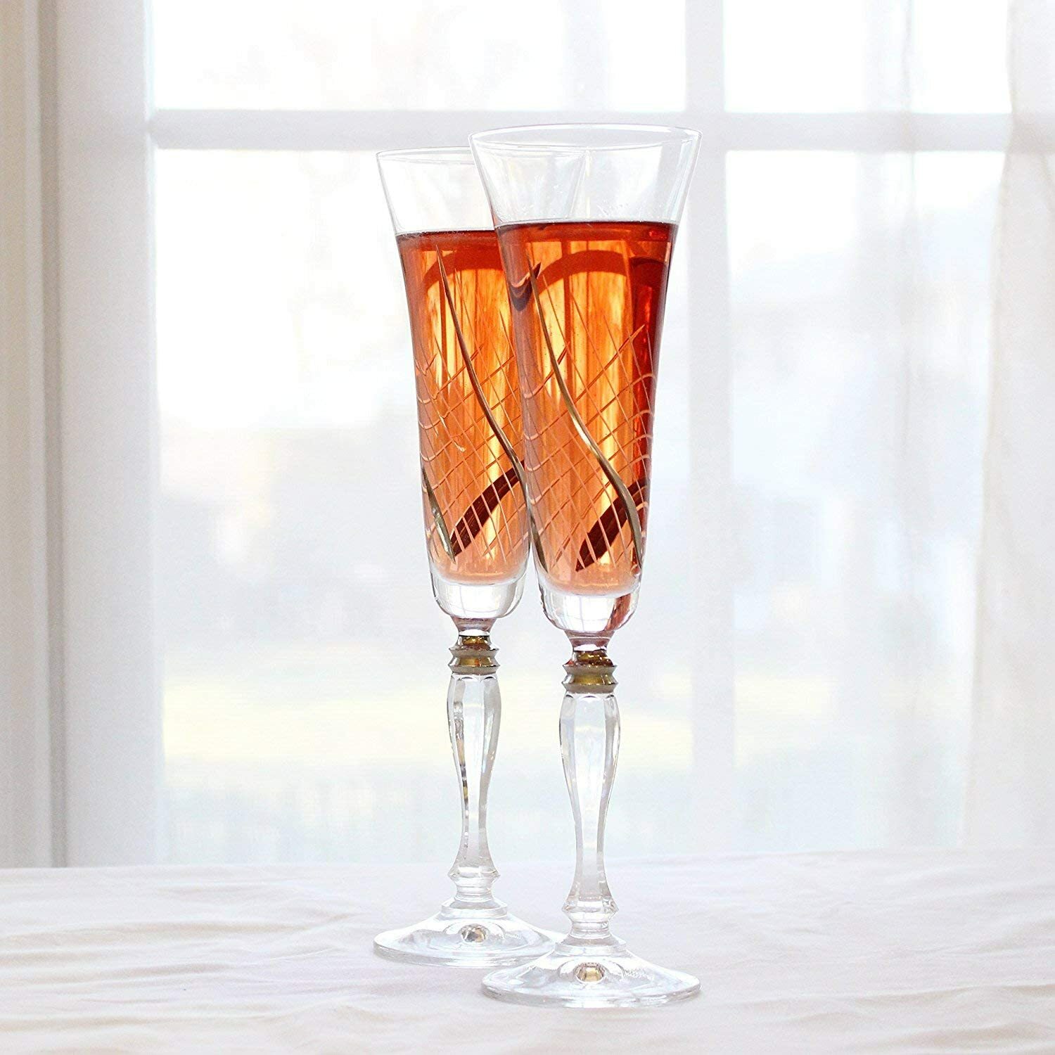 Crystal Champagne Flutes with Platinum Wavy Detailing