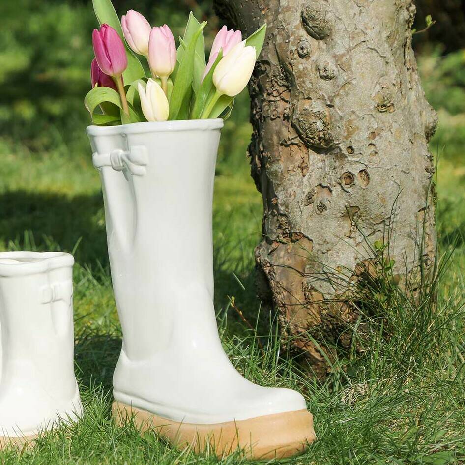 Dad And Me White Ceramic Welly Boot Planters