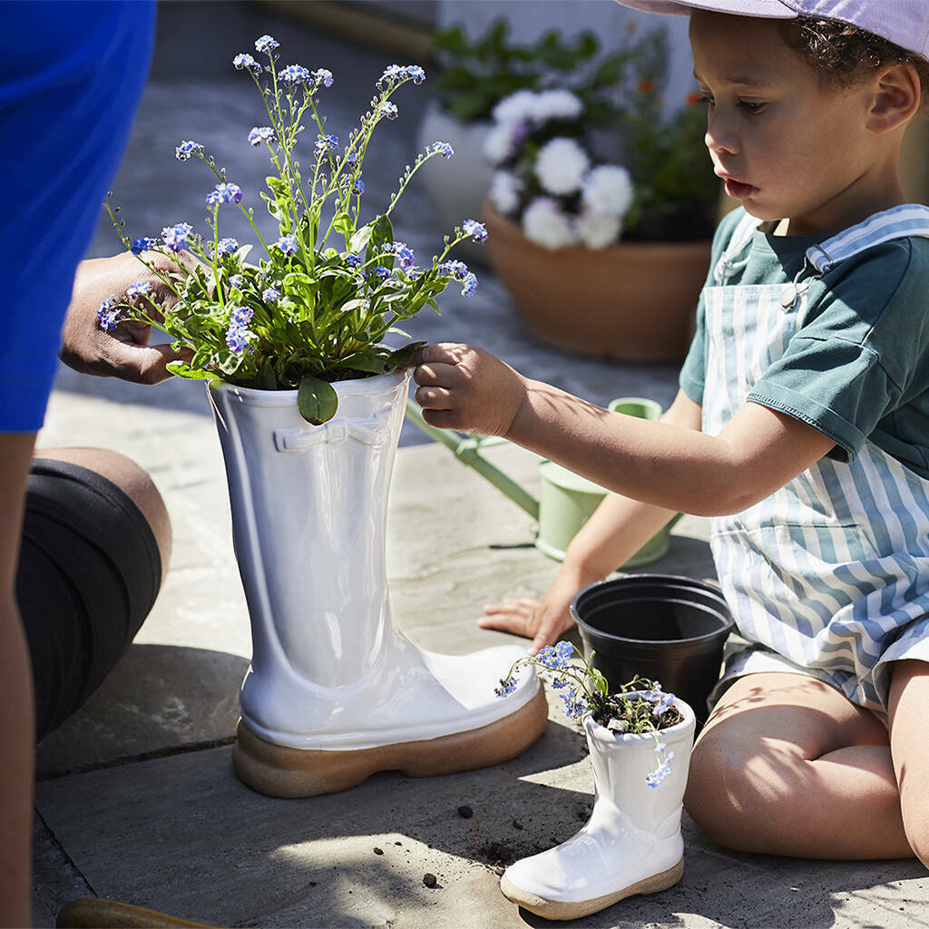 Dad And Me White Ceramic Welly Boot Planters