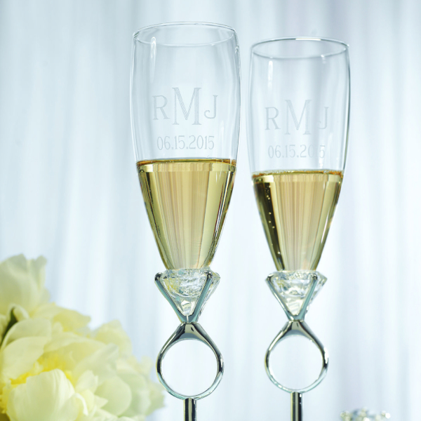 Diamond Ring Champagne Flutes