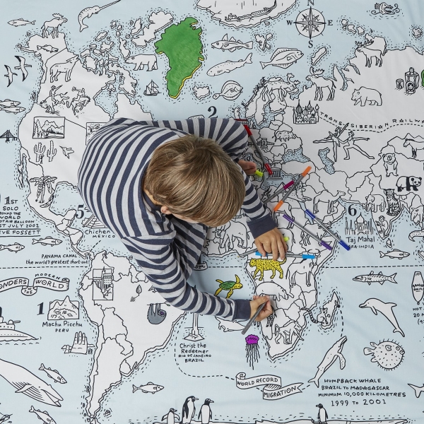 Doodle World Map Duvet Cover