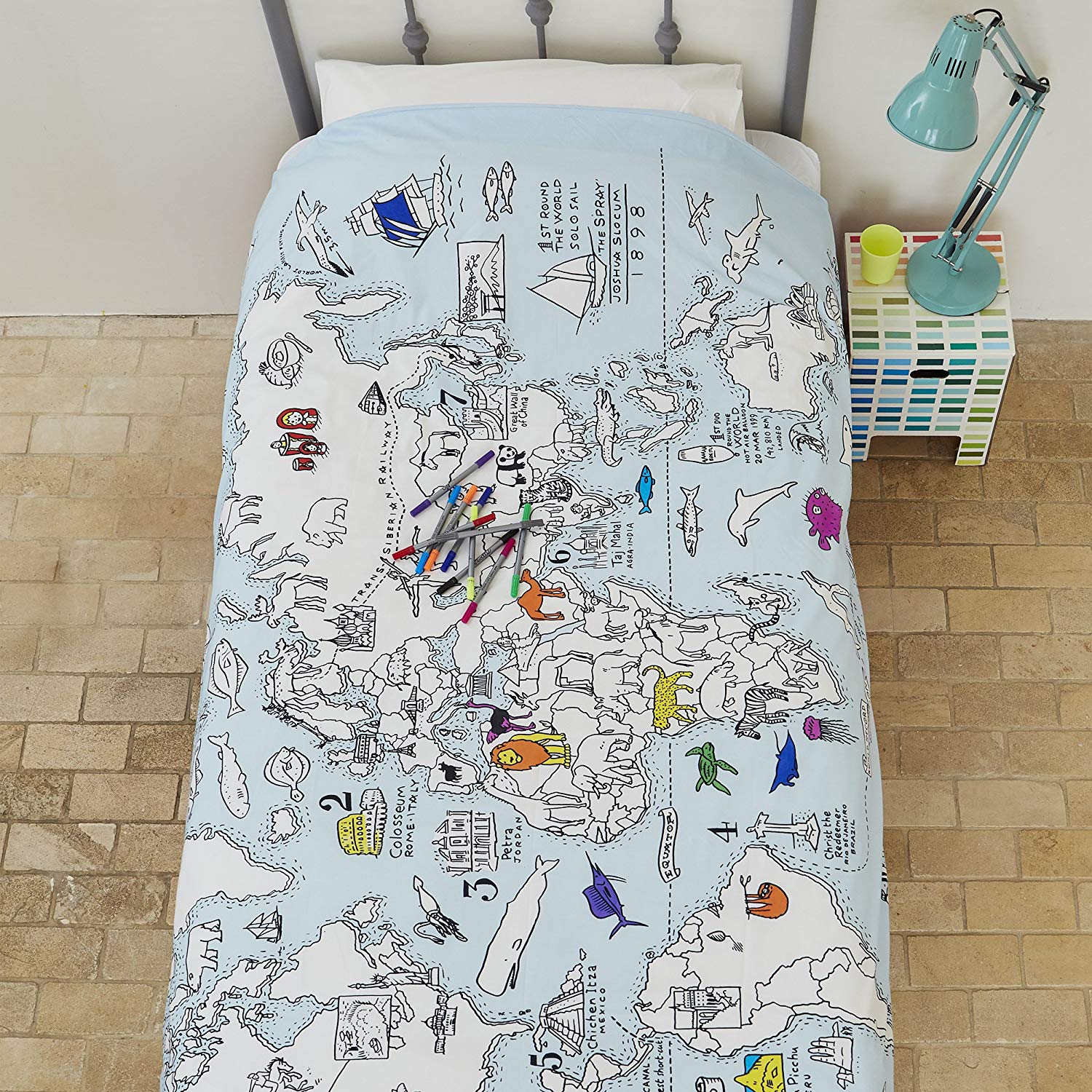 Doodle World Map Duvet Cover