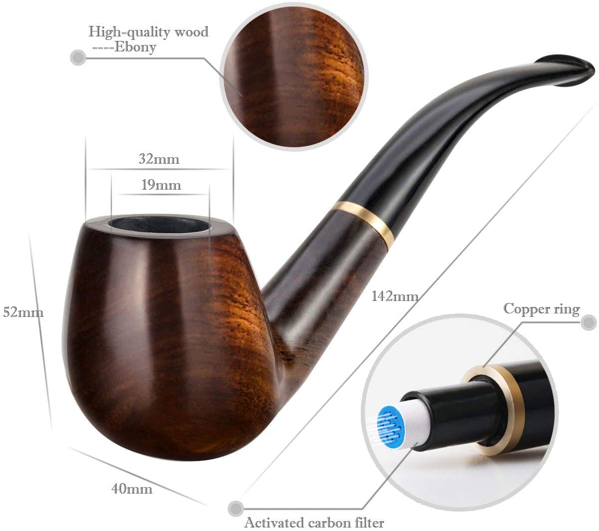 Ebony Wood Root Smoking Pipe