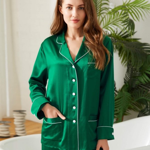 Emerald Green Silk Pajamas