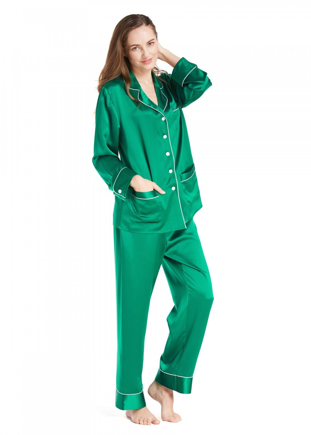 Emerald Green Silk Pajamas