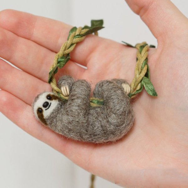 Felted Sloth Necklace